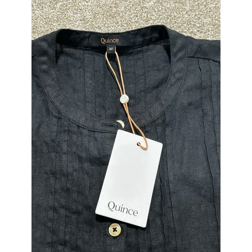 NEW Quince Women’s M 100% European Linen Short Sleeve Swing Dress Black - Picture 5 of 8
